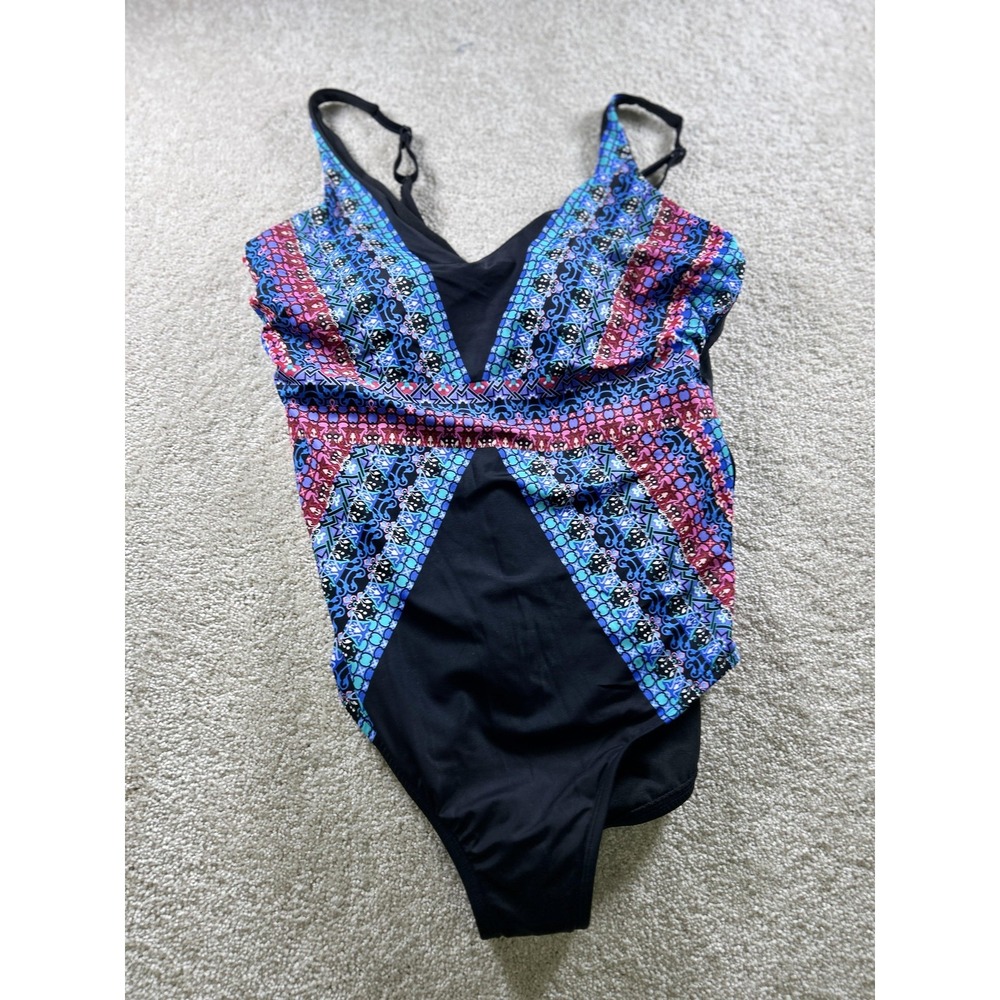 Embrace Your Curves Swimsuit Womens XL 16-18 Black Multi One Piece Tummy Control